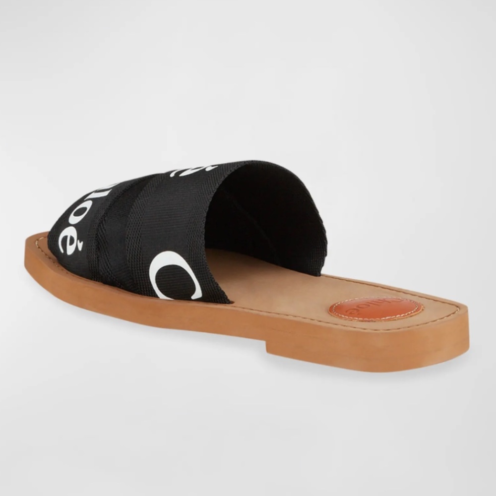 Chloe Woody Flat Logo Ribbon Slide Sandals - Picture 4 of 10